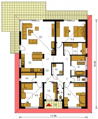 Plan de sol du rez-de-chaussée - BUNGALOW 210